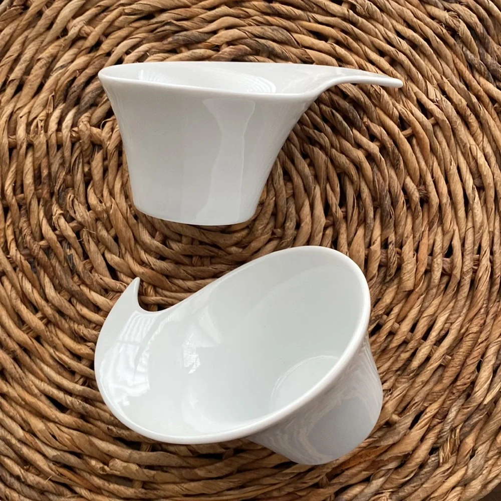 2 Pier 1 Imports Small Bowls cups White Dipping Snacking sauce Porcelain 4 oz